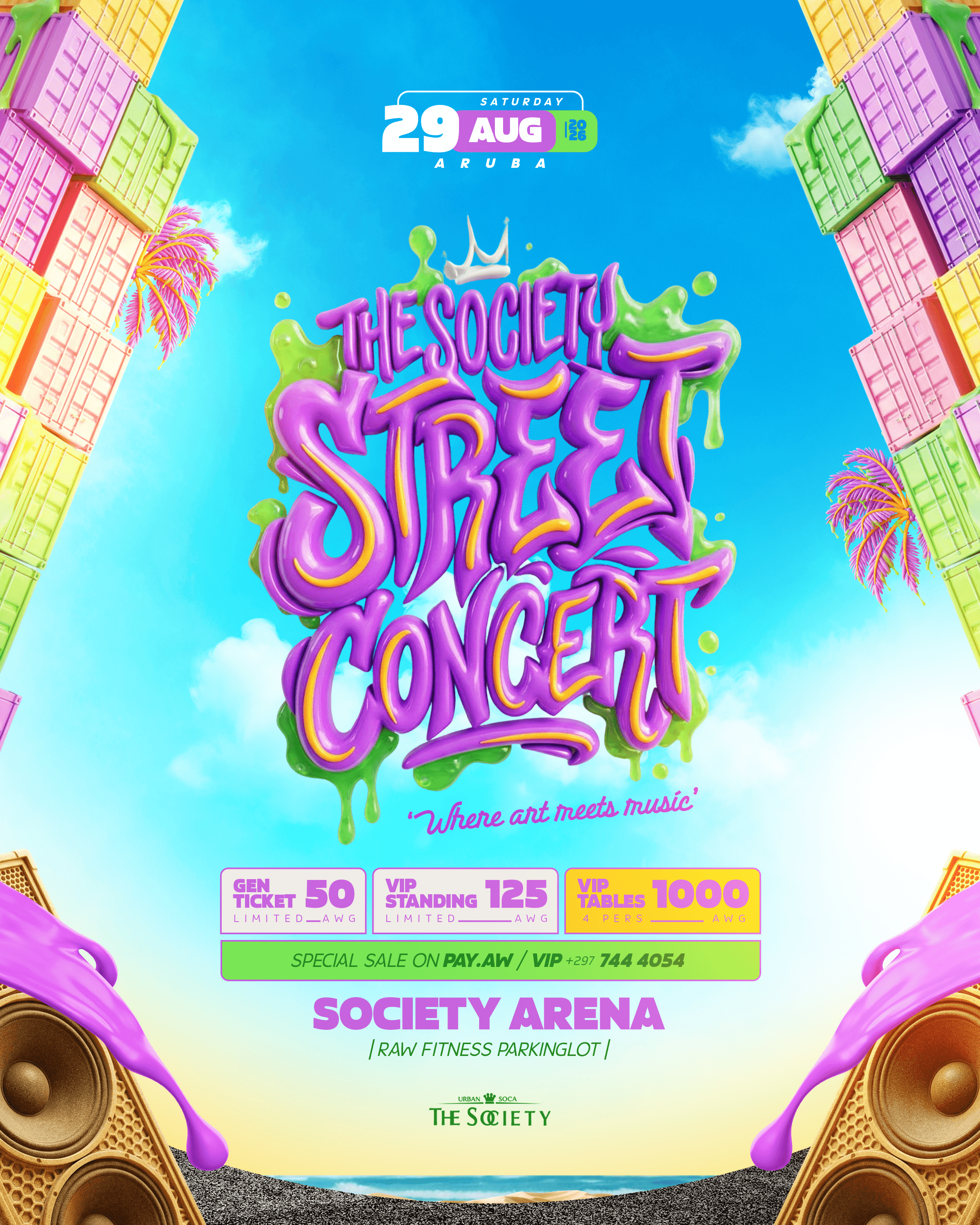 The Society Street Concert — Saturday 29 August 2026, Aruba. Event poster.